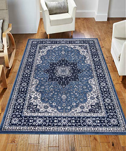 THL Rome Rug Floor Carpet Traditional Look Vintage Design 100% Polypropylene (Blue, 80x150cm)