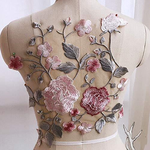 Große Blumen-Spitzen-Applikation für Hochzeitskleid, Dekoration, zum Aufnähen, 3D-Stickerei, 30 x 31 cm