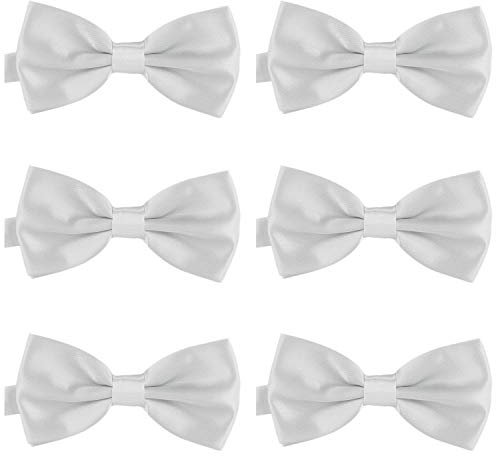 DonDon 6er Set Herren Fliege 12 x 6 cm gebunden und längenverstellbar hellgraue