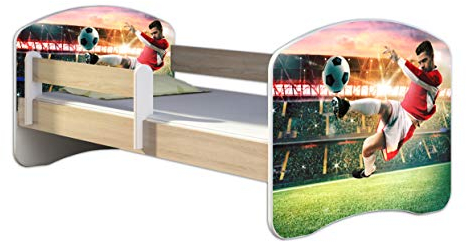 ACMA Kinderbett Jugendbett mit Einer Schublade und Matratze Sonoma mit Rausfallschutz Lattenrost II 140x70 160x80 180x80 (36 Feuerwehr, 180x80)