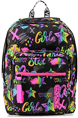 Seven Zaino New Fit, Rosa e Nero, Fantasy Black, Doppio Scomparto, Scuola e Viaggio, Ragazze e Bambine