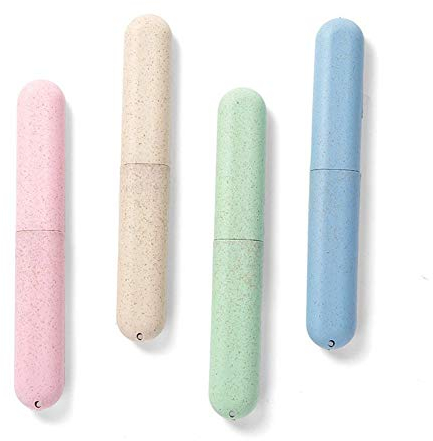 Longsing Zahnbürstenetui, Aufbewahrung für Reise-Zahnbürsten, 4-teilig, für Zahnbürsten aus Weizenstroh, umweltfreundlich, für die Schule, Camping, Reise