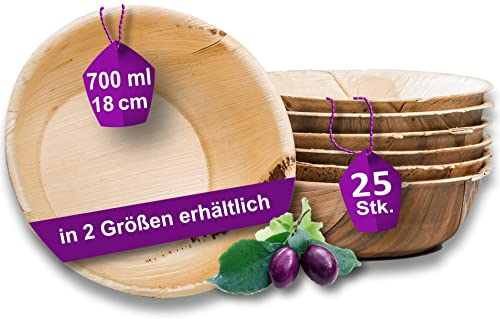 Waipur Bol Jetable en Feuilles de Palmier - 25 pcs. Grands de 18 cm / 700 ml - Saladier Naturelle et Élégante - Chic, Résistante et au Design Unique - Assiette Creuse en Bambou et Bois similaire