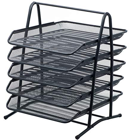 Mesh Letter Tray 5 Tier Desk Letter Filing Trays Holder Black A4 Document Paper Wire Mesh Storage Organiser