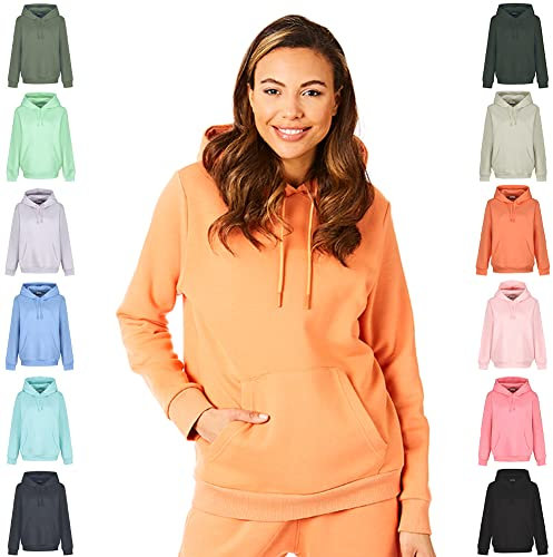 Light & Shade Women's Hooded Soft Touch Ladies Loungewear Hoodie Sweatshirt Top, Orange, S