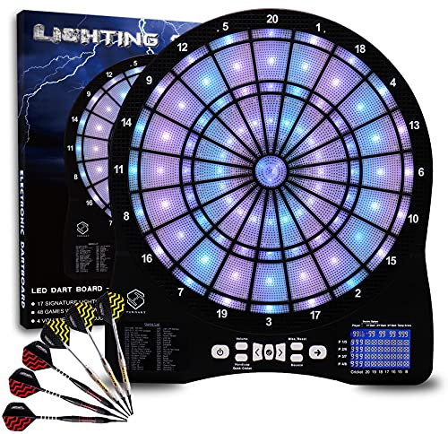Turnart darttavla elektronisk 2023 darttavla elektronisk darttavla E darttavla med LED-belysta siffror, darttavla elektronisk professionell 6 dartpilar mjuk (färgglad)