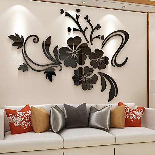 3D Stickers Fleurs Miroir Muraux Rose Flower Vine Sticker DIY Elegant Ecologiques Decoration Autocollants pour chambre Decoration de salon TV Fleur Mirrord Stickers