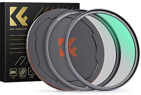 K&F Concept Filtre Polarisant 77mm CPL Magnétique Installer Rapide avec Bague Base et Bouchon Devant en Métal pour Objectif Appareil Photo