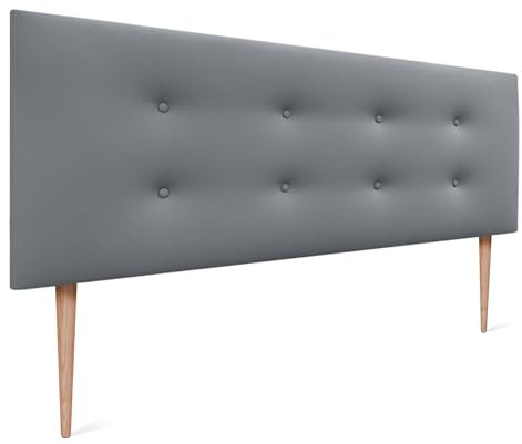 DHOME Tête de lit en Simili Cuir ou Tissu AQUALINE Pro avec 2 rangées de Boutons Tête de lit tapissée Lit de Luxe (Similicuir Gris, 145x105cm avec Pieds (Lits 120/135/140))