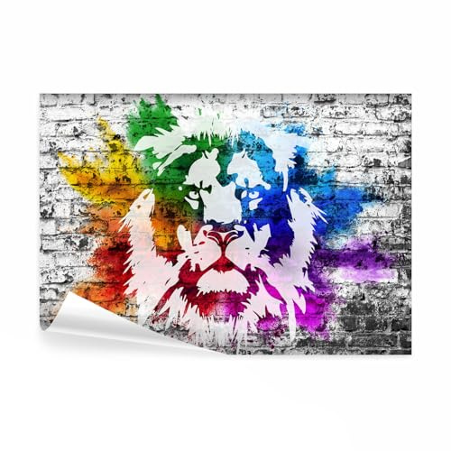 decomonkey Fototapete Löwe Graffiti, 450x315 cm, XL, Tiere Abstrakt, Stein | Steinwand, Ziegel, Vlies, Schlafzimmer, Wohnzimmer, Tapete, Fototapeten, Tapeten, Vliestapete, Wandtapete, moderne, Wandbild