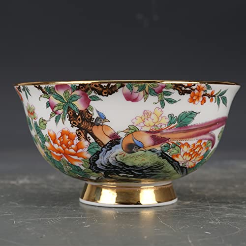 YQLKD Statues And Sculptures Enamel Golden Pheasant Peony Bowl Antique Porcelain Collection Archaize Ceramic Decor