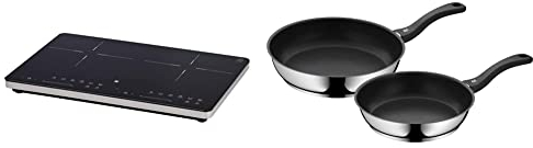 WMF Kult X Doppel- Induktionskochfeld, Kochplatte bis 28 cm, 3500 W & Devil Pfannenset 2-teilig, Bratpfanne 28 cm + 24 cm, Pfanne Induktion, Cromargan Edelstahl beschichtet, Kunststoffgriff