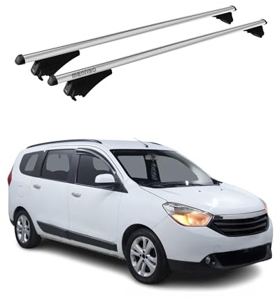 OMAC Menabo Dachträger für Dacia Lodgy 2012-2021 Aluminium 2tlg Silber | Abschließbar, bis 75 kg Traglast, für geschlossene Dachreling geeignet, Grundträger, Querträger
