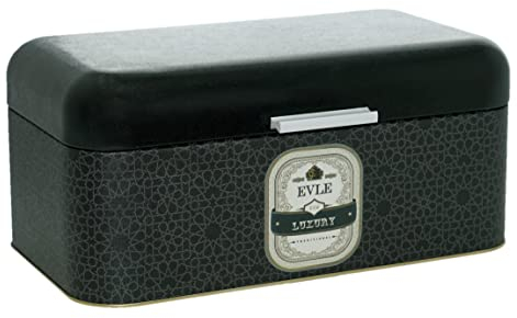 Lashuma Brot Aufbewahrung schwarz Luxus, Vintage Brotbox 36x21 cm, Brotkasten Blech mit Deckel