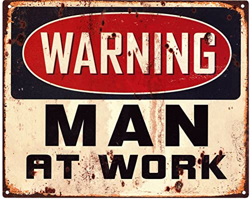 Moritz Deko Blechschild Warning Man at Work 20 x 25 cm Retro Geschenk-Idee aus Metall Vintage-Design zur Dekoration