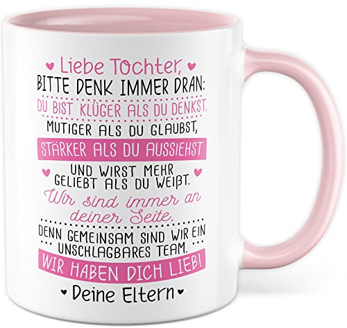 Taza para hija, regalo de inauguración de la casa, taza de café, taza de café, padre madre, regalo propio, idea de regalo, mudanza, niño, te tenemos amor, frase