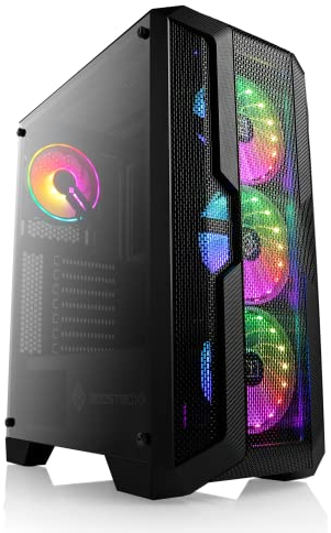 Gaming PC-Gehäuse Helios 250X - Midi-Tower, RGB Beleuchtung (inkl. Steuerung), Glas-Seitenteil, vormontierte Lüfter, ATX, Micro-ATX, Mini-ITX, schwarz