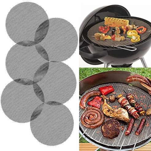 papasgix BBQ Grill Mesh Mat Set, 6PCS Reusable BBQ Non Stick Grill Mesh, Durable Barbecue Grill Mesh Baking Mats for Charcoal Gas Electric Grill Grilling Meat Vegetables Cooking Baking(Black,30x30cm)