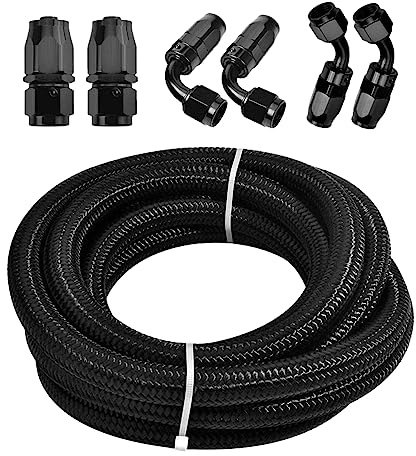 Riloer Kit di guida carburante 8AN nylon intrecciato nero tubo sottile olio adattatore rA*cc*ords terminale per gas/diesel/carburante/refrigerante/aria/idraulico