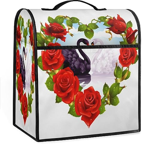 Bardic Swan Valentines Herz-Kaffeemaschinen-Staubschutz, Rosen, Standmixer, Staubschutz, Standmixer-Abdeckung, wasserdicht, leicht zu reinigen, mehrere Taschen