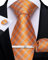DiBanGu Herren Orange Karierte Krawatte formelle Seiden-Krawatte & Einstecktuch Manschettenknöpfe Krawattenklammer Hochzeitsfeier Abschlussball Set