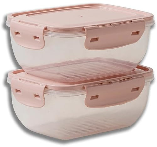 IPEA Recipiente para alimentos de plástico con cierre hermético – 2 unidades – Contenedores de alimentos de 800 ml con tapa para almuerzo, pasta, frutas, verduras, dulces – Caja transparente y beige
