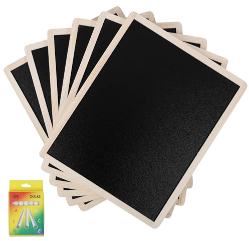 Kurtzy Set de Pizarras Negras de Doble Cara - 6x Mini Pizarra Negra Pequeña Infantil de Tiza con Marco de Madera - para Pared Cocina Hosteleria Fiestas Bar y Decoración