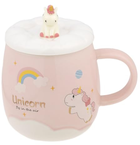lachineuse - Tasse Licorne Unicorn - Porcelaine - Avec Couvercle & Cuillère Licorne 3D - 500 ml - Petit Déj & Pause Détente - Café, Thé, Chocolat Chaud - Idée Cadeau Asie, Chine, Japon - Colori Rose