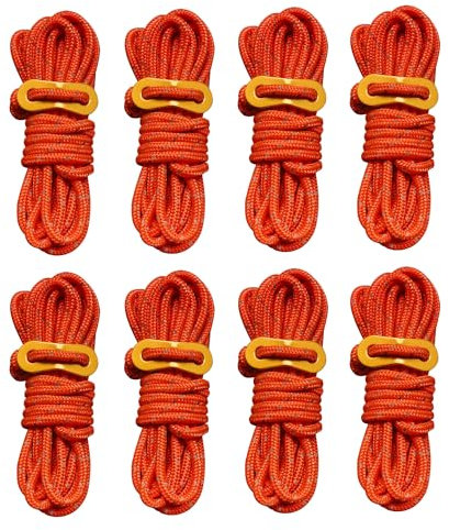 Smithok 8 Pack High-Reflective Guy Lines 4mm Tent Cords High-Strength Lightweight Camp Ropes with Aluminum Adjuster Tensioner for Tent, Tying Down Tarps, Camping, Outdoor Packaging (Orange)