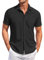Générique Chemisette Homme Manche Courte en Lin Bleu - Chemise Col Mao - Blanc et Noir - Taille M
