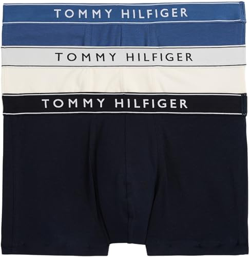Tommy Hilfiger Men’s 3 Pack Trunks with Logo Waistband, Multicolor (Des Sky/Calico/Fssl Blue), L