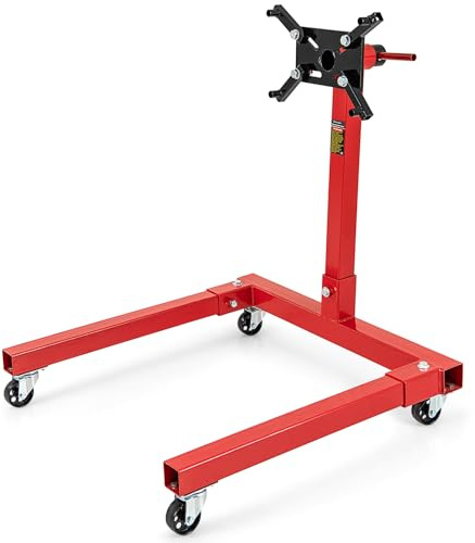 GYMAX Motorständer, Motorheber bis zu 340kg/ 680kg belastabar, robuster Motorhalter mit 360° drehbarem Kopf, 3 Rädern & 4 verstellbaren Armen, für Werkstatt & Garage, Rot (Modell 2)