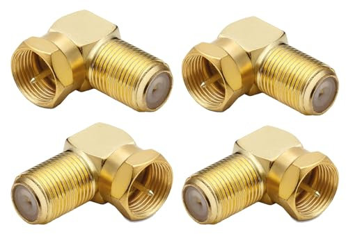 Comforty 4-Pack Gold-Plated 90 Degree Coaxial Cable Connector, F Male to F Female, for Cable TV, Satellite Dish, and TV Receiver