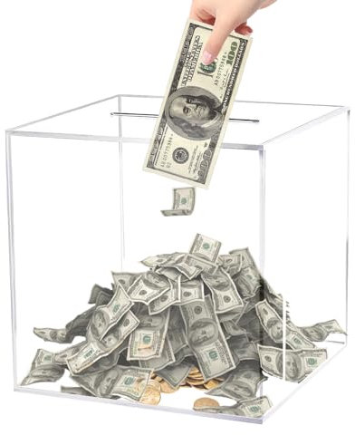 Clear Money Box, WDKXCN Clear Piggy Bank, Acrylic Money Boxes for Adults Kids, Transparent Savings Box Savings Jar for Budget and Save, Coin and Cash, 12 x 12 x 12cm