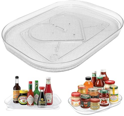ARJDXDP Lazy Susan Turntable Organiser for Fridge,16.5'' Clear Rectangular Fridge Organisers Storage, 360° Rotatable Turntable Organizer for Cabinet, Table, Pantry, Kitchen, Countertop