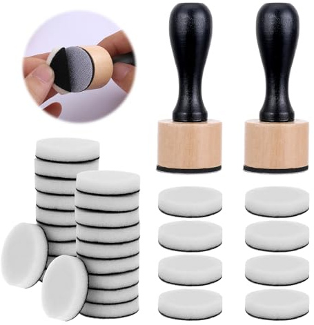 2PCS Mini Round Ink Blending Tool with Foams Set Including 24PCS Replacement Refill Sponge, Refill Foam Tool No More Inky Fingers Ink Blending Tool with Spare Pads for Craft Stampin Foam Scrapbooking