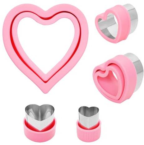 Heliltd Juego de 5 cortadores de galletas de corazón, cortadores de galletas de San Valentín, cortador de sándwich de corazón y sellador para sándwiches, galletas, frutas y pasteles