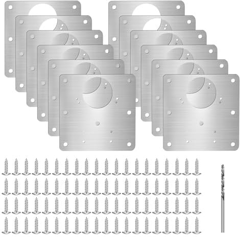 12PCS Cabinet Hinge Repair Kit with 80 Screws, Kitchen Door Hinge Repair Plate with Holes, Stainless Steel for Wood Furniture with a 2.5mm Drill Bit