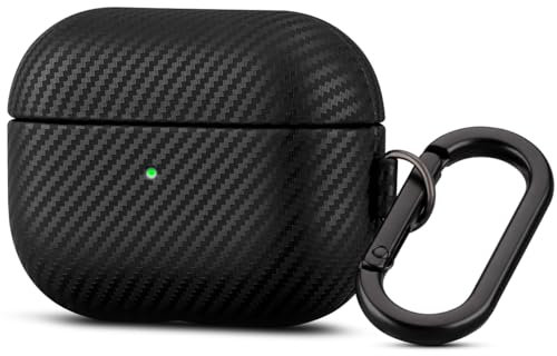 Haobobro Lederhülle für AirPods Pro 2 Hülle mit Schlüsselanhänger Ausgewähltes hautfreundliches Leder, Kohlefaser-Textur, Handgefertigte Stoßfeste Hartschale für AirPods Pro 2nd Generation Earbuds