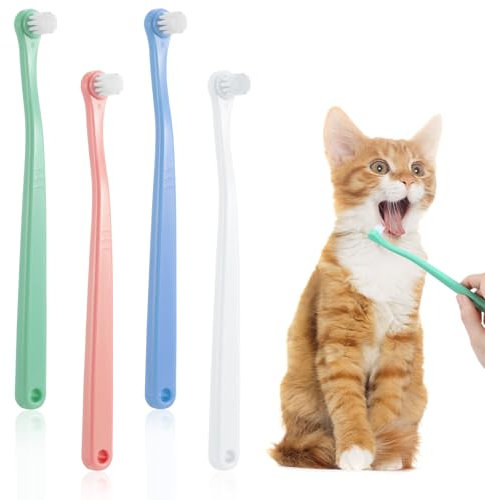 4 spazzolini da denti per cani, piccola testa tonda morbida, per denti di gatto, piccolo spazzolino da denti per animali domestici, per gattini e cuccioli, cura orale