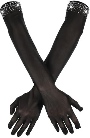 HaiFafafaing Spitzenhandschuhe Schwarz Netzhandschuhe Transparent Handschuhe Strass Spitze Tüllhandschuhe für Tanz Halloween Kostüm Abschlussball Hochzeit Teeparty