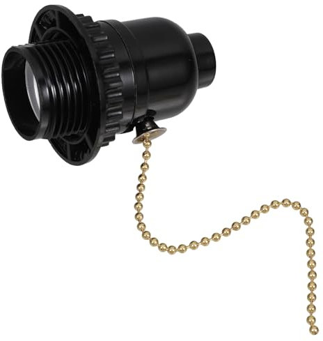 Hemobllo Portalampada con interruttore a tirante in bachelite portalampada con catena di trazione, attacco E27, adattatore per attacco per lampada, portalampada a catena