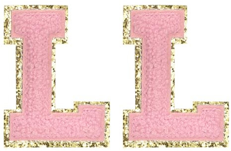 sourcing map Chenille Letter Patches 2.2 Self Adhesive Alphabet L Stick on Embroidered Patch Sew on Letter Stickers Applique for Repairing Clothing Jeans Shoes Hats DIY(Pink, Pack of 2)