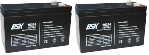 DSK 10324 - Batería de Plomo AGM Recargable y Sellada de 12V con 7Ah. Ideal para Coches Infantiles y Motos eléctricas, patinetes, Sistemas UPS, Sistemas de Seguridad y comunicación… (Paquete de 2)