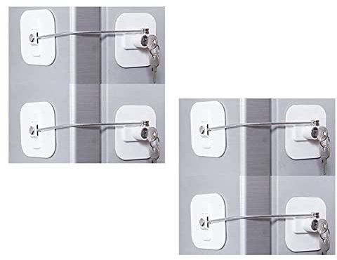 Reinscer Refrigerator Lock, Mini Fridge Lock with Key for Adults, Lock for A Fridge, Cabinet Door(White 4Pack)