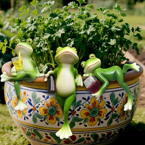Znnhnn 3 Stück Blumentopf Hänger Frösche Deko Figuren, hängende Frösche für Garten, Balkon und Terrasse