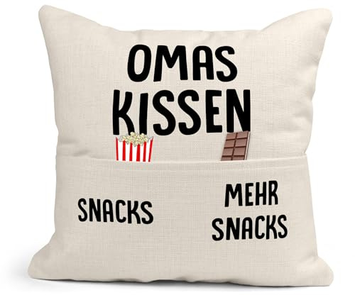 22Feels Oma Geschenk Kissen mit Tasche zum Befüllen Frauen Geschenk Grosseltern Lustig Sofa Deko Couch Bett Innen Dekoration (Beige, 40x40cm)
