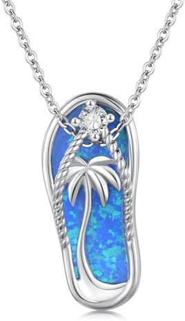 Twoowl Flip Flop Necklace 925 Sterling Silver Palm Tree Summer Pendant Beach Necklace Ocean Jewellery for Women Girls