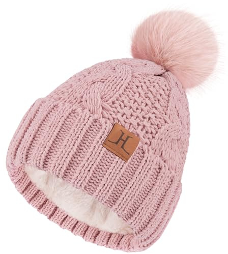 ZASFOU Mütze Damen Winter Beanie mit Fleecefutter Warme Chenille Wintermütze Thermo Zopfmuster Pompom Mützen Strickmütze für Frauen Geschenk