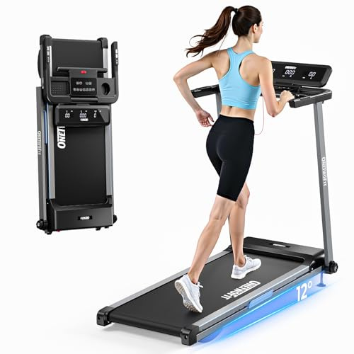 ONETWOFIT Walking Pad,Laufband für Zuhause mit Griff, Laufband Schreibtisch Leise Steigung mit Fernbedienung,App-Steuerung,2.5HP Klappbar Treadmill 12km/h (Laufband mit integrierten Lautsprechern)